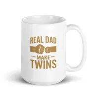 White mug with dad-themed text design.