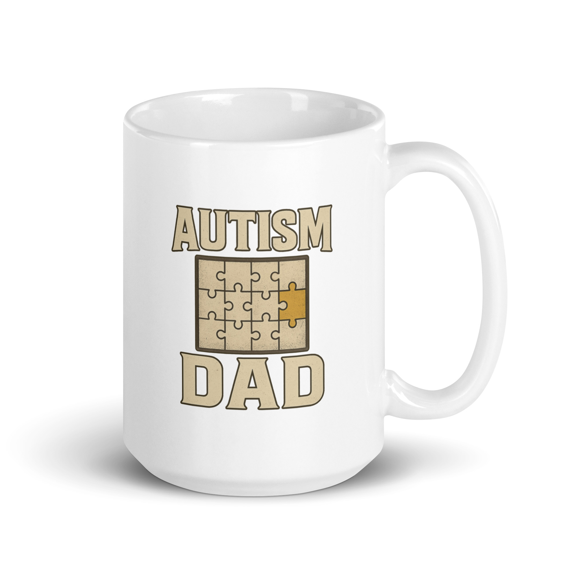 white-glossy-mug-white-15-oz-handle-on-right-68f872e968fdf.jpg White mug with 'Autism Dad' text design.