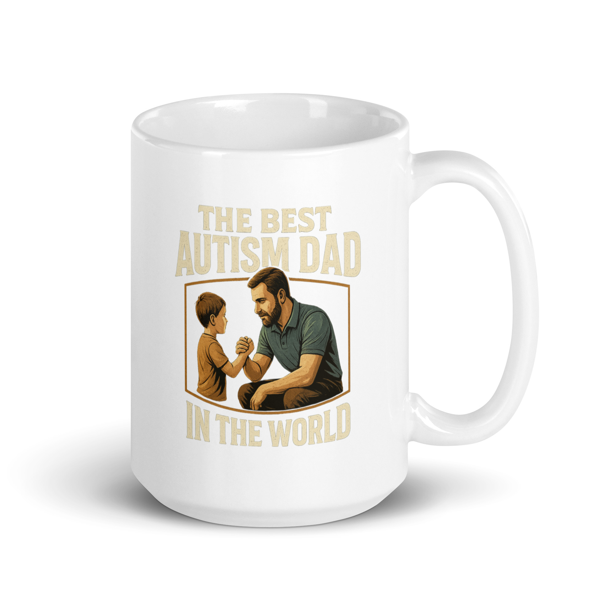 white-glossy-mug-white-15-oz-handle-on-right-68f8745169544.jpg Mug with 'Best Autism Dad' illustration.