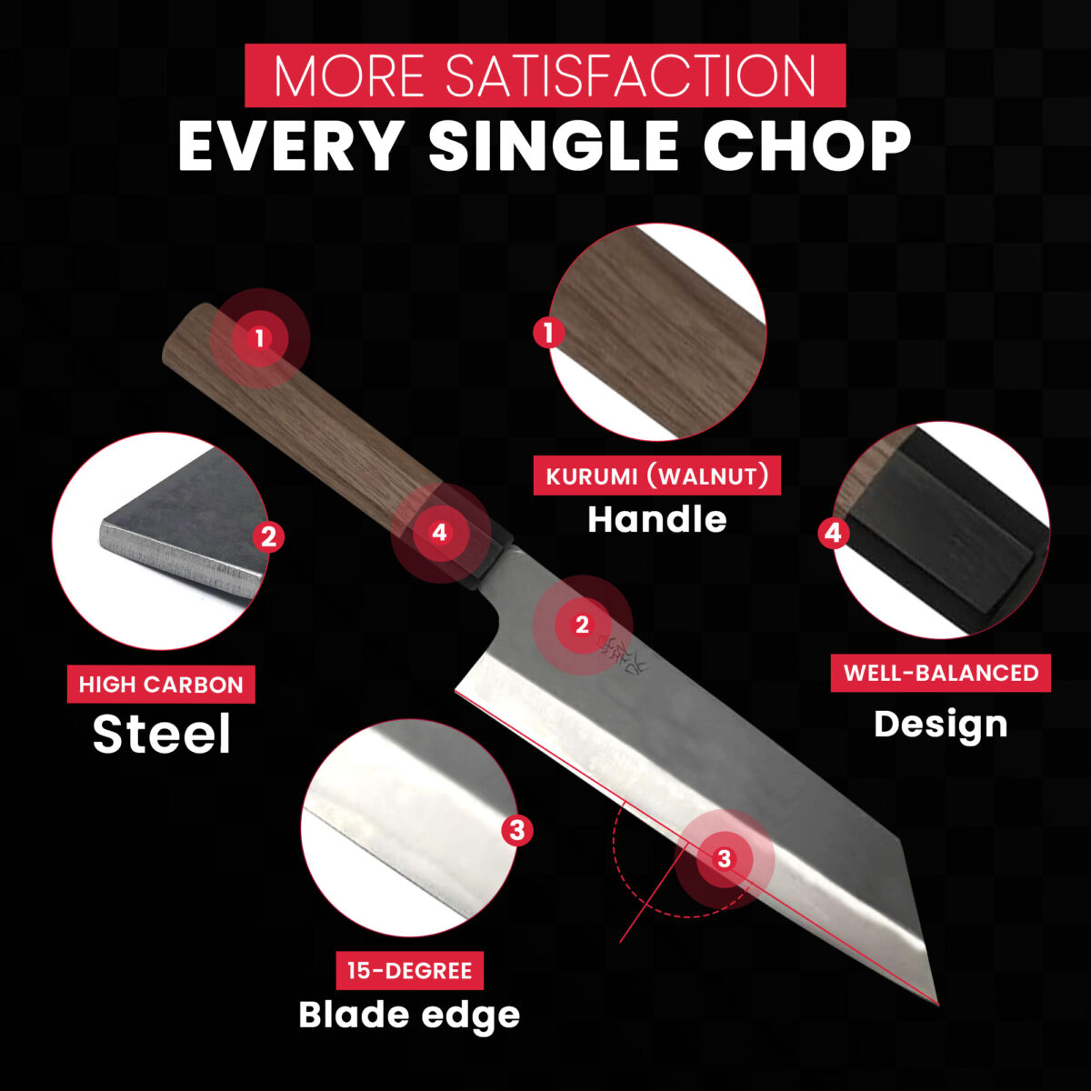 High carbon steel chef knife with walnut handle.