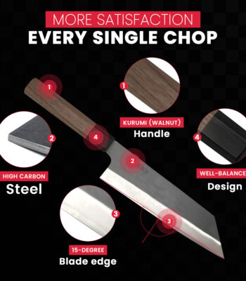 High carbon steel chef knife with walnut handle.