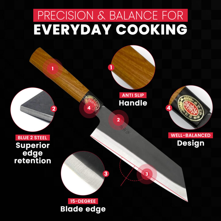 Precision kitchen knife with anti-slip handle, sharp blade.