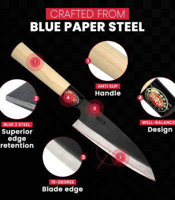Knife made from blue paper steel with superior design.