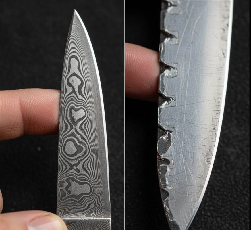 Close-up of detailed knife blade patterns