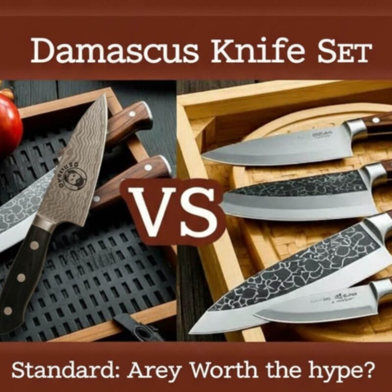Damascus knife set comparison, quality versus standard.
