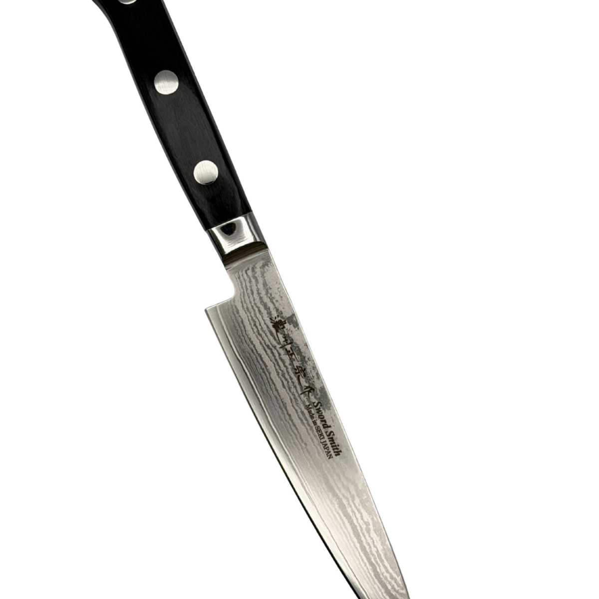 Stainless steel chef knife with black handle