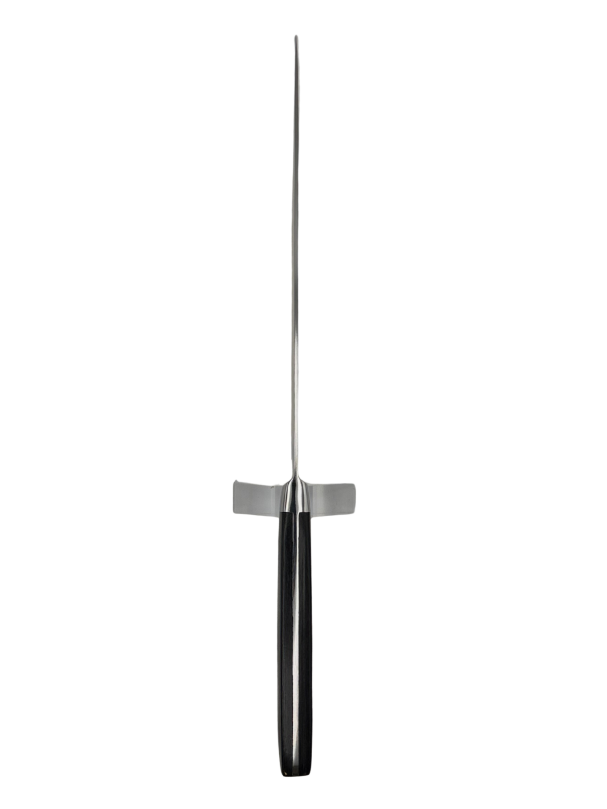 Knife with black handle and cross-guard