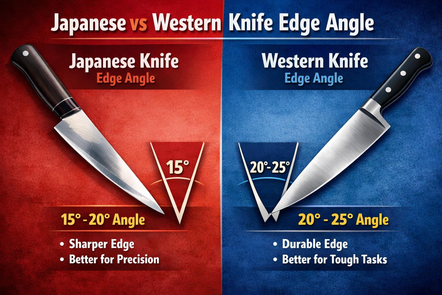 Japanese vs. Western knife edge angles comparison.