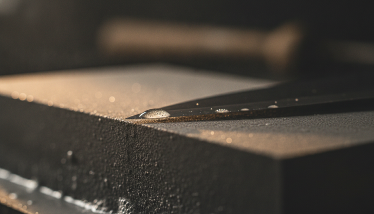 Japanese chef knife edge being sharpened on a wet whetstone
