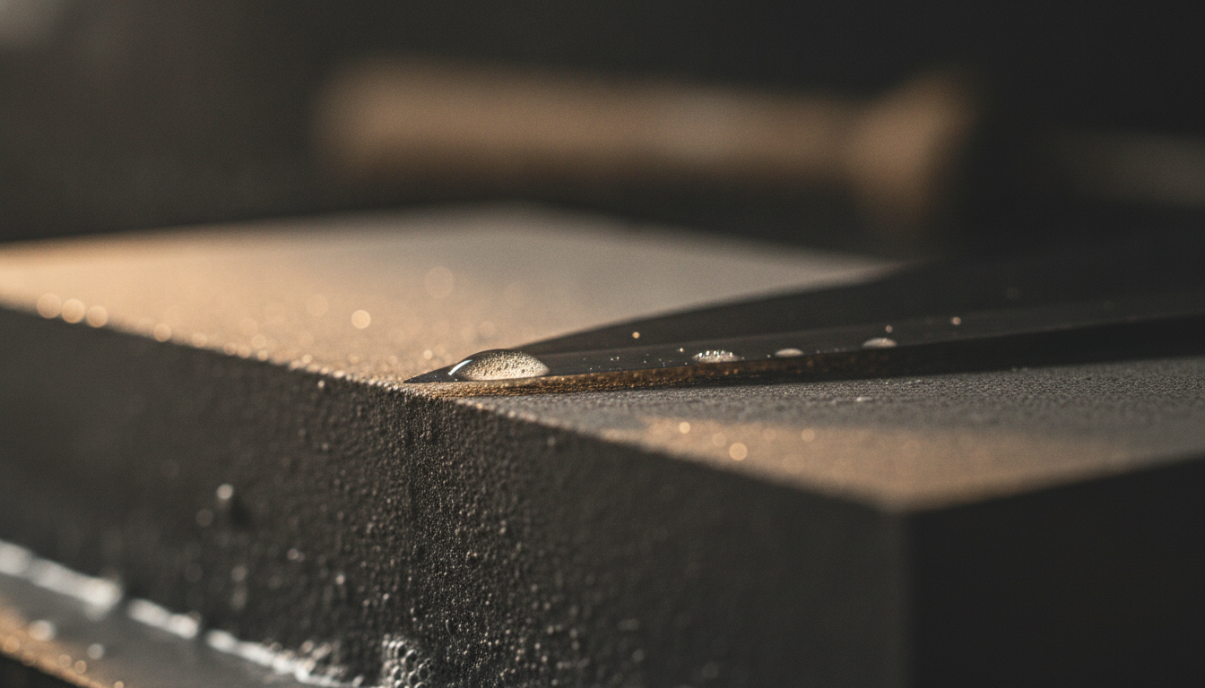 Japanese chef knife edge being sharpened on a wet whetstone