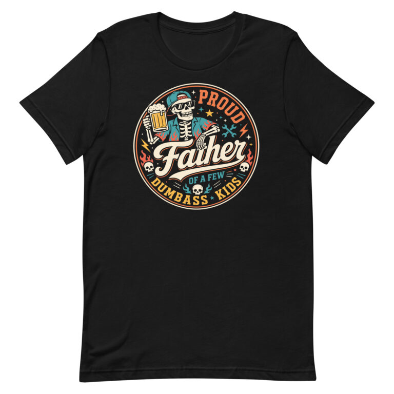 Black T-shirt with skeleton dad beer graphic