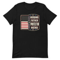 Black T-shirt with patriotic husband father hero design