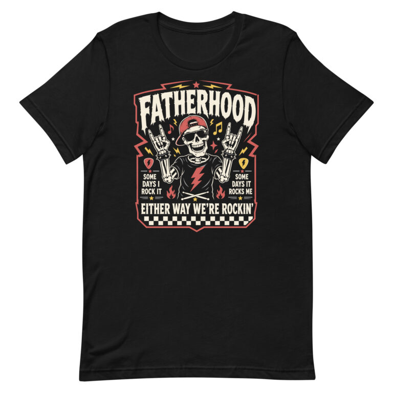 Black Fatherhood skeleton rock graphic T-shirt