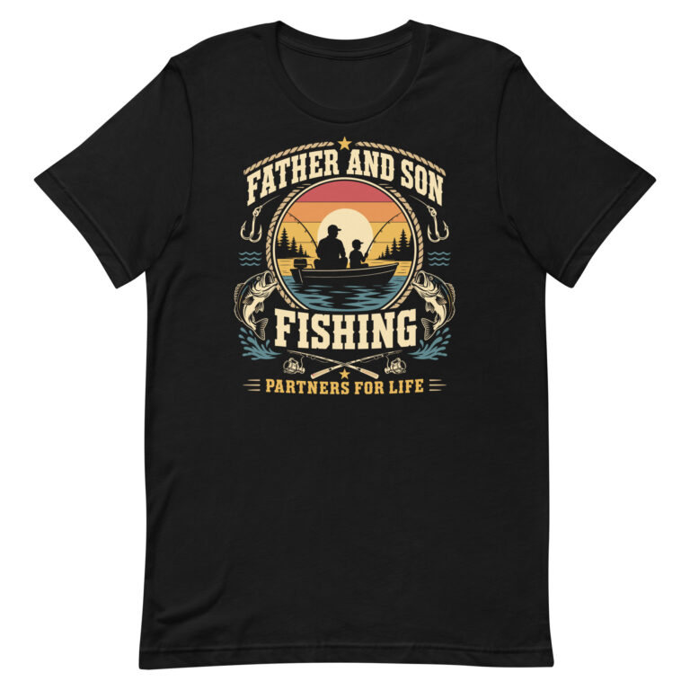 Father and son fishing sunset T-shirt design