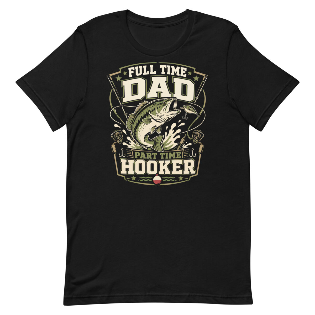 Black T-shirt with fishing dad graphic design