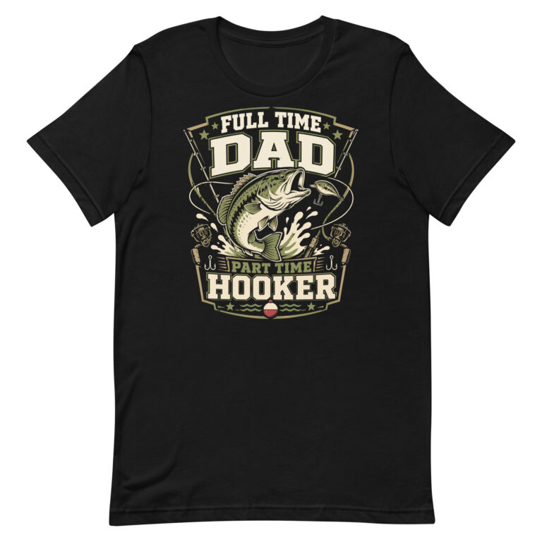 Black T-shirt with fishing dad graphic design