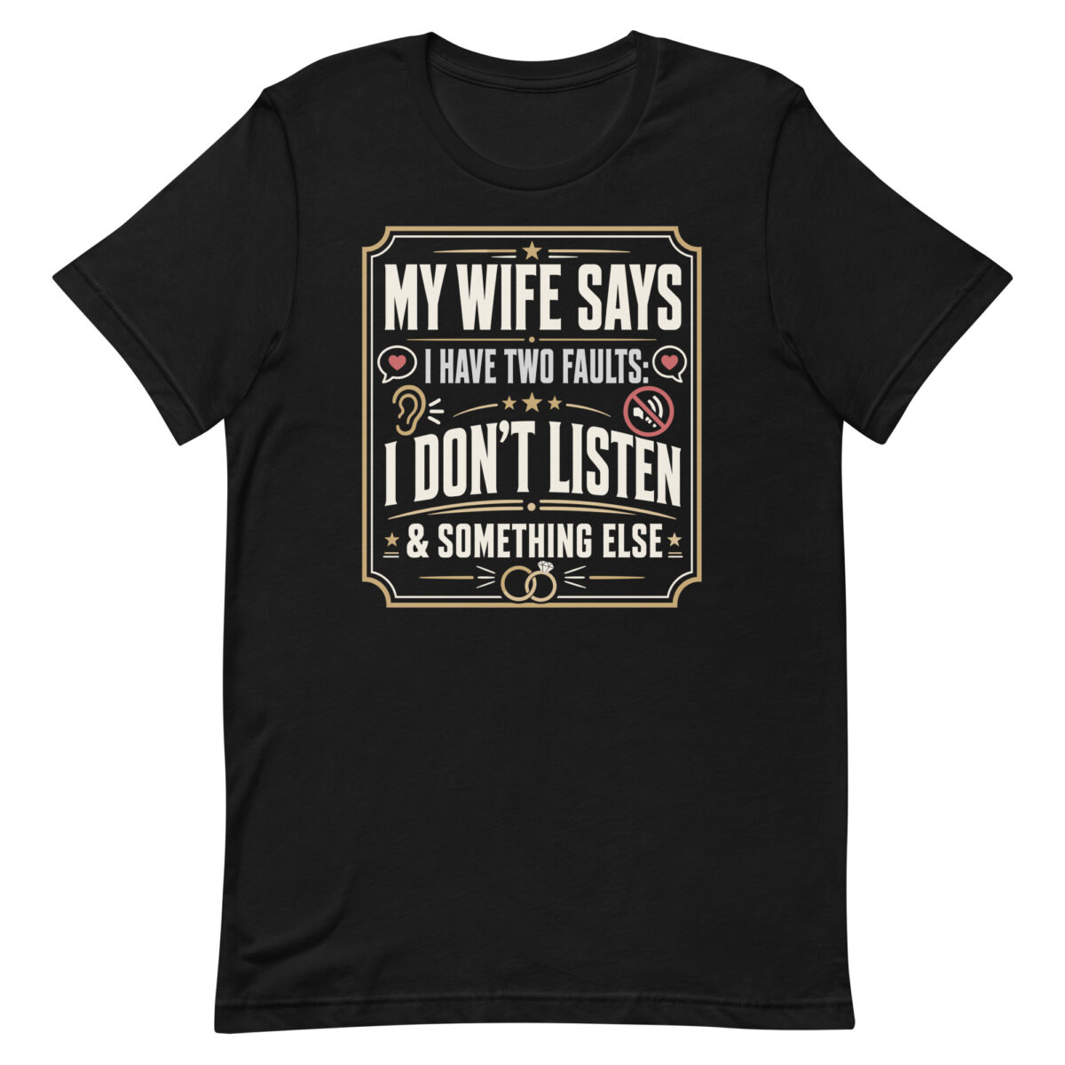 Black T-shirt with humorous marriage quote