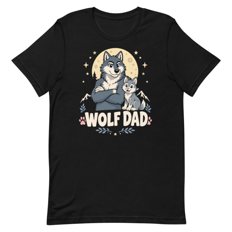 Cartoon wolf dad and pup T-shirt design