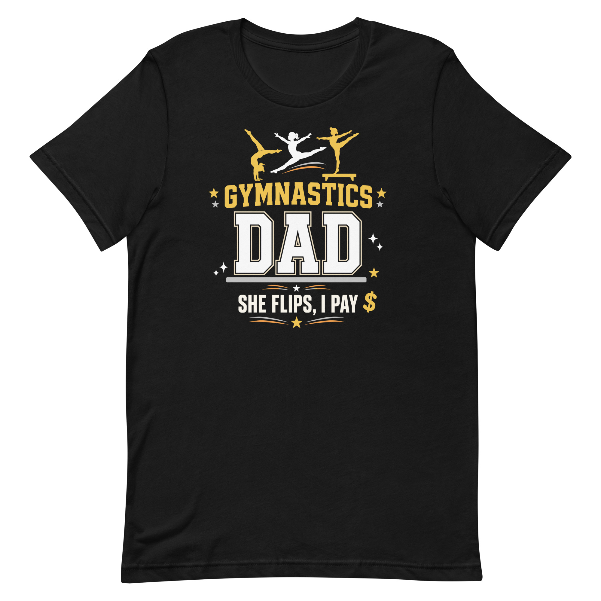 unisex-staple-t-shirt-black-front-6a6f6343d246d.jpg Black Gymnastics Dad graphic T-shirt design