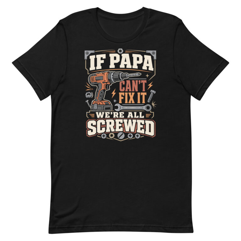 Black T-shirt with funny dad repair graphic