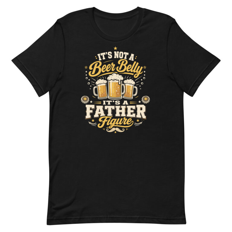 Black T-shirt with funny beer belly slogan