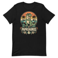 Cartoon T-Rex Papasaurus graphic on black T-shirt