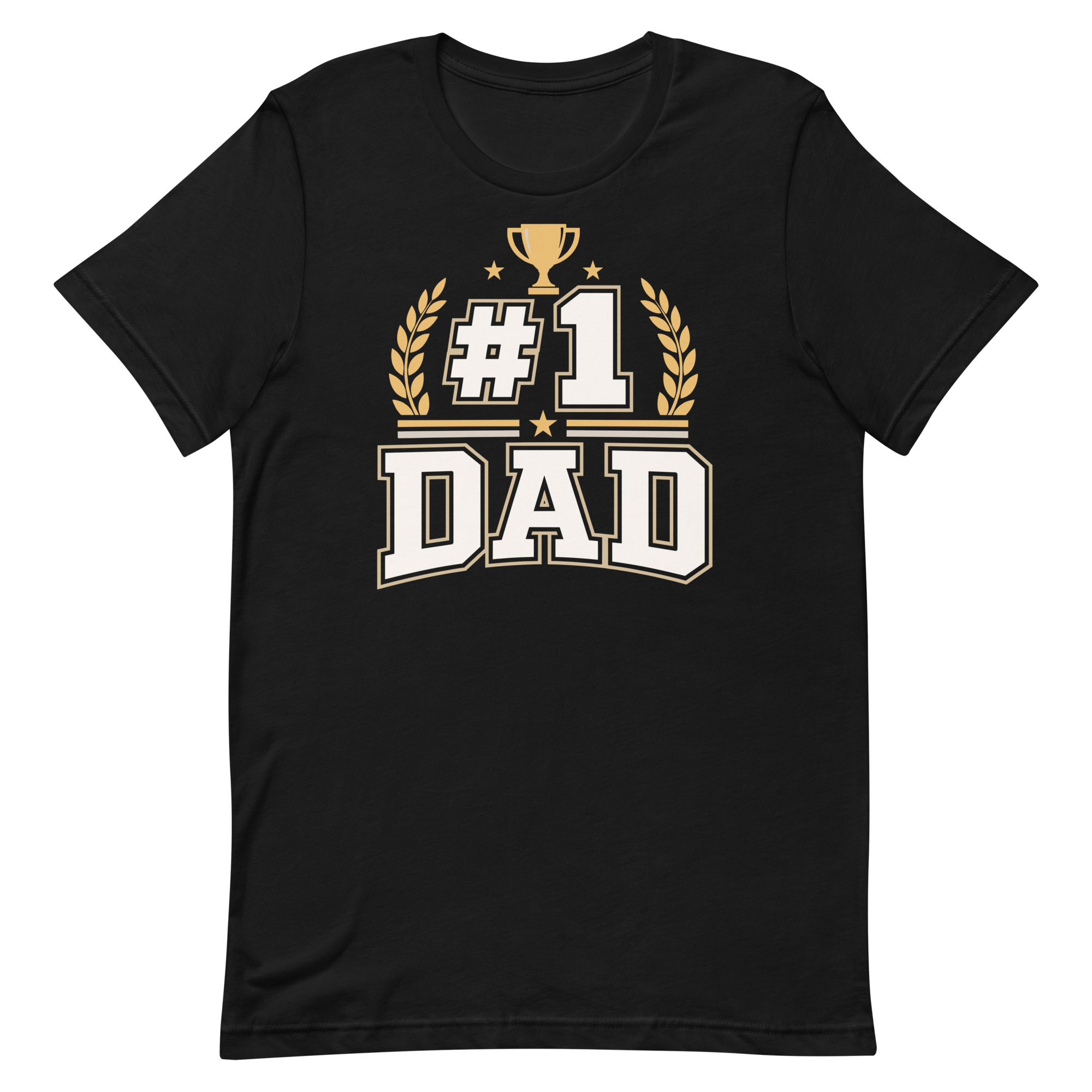 unisex-staple-t-shirt-black-front-6a6f732f5dfd0.jpg Black #1 Dad T-shirt with trophy graphic