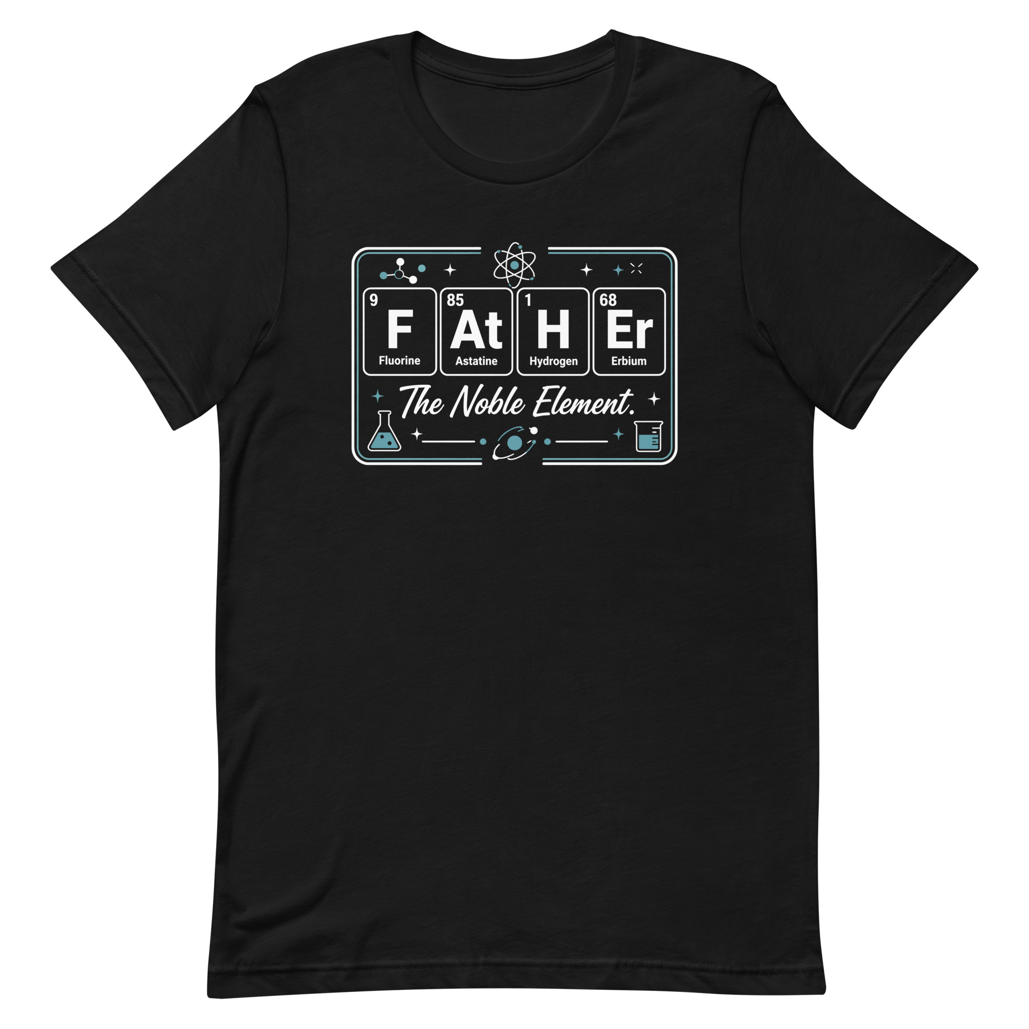 unisex-staple-t-shirt-black-front-6a6f789c7fb5e.jpg Black T-shirt with periodic table Father design