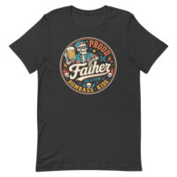 Graphic T-shirt with skeleton dad beer design