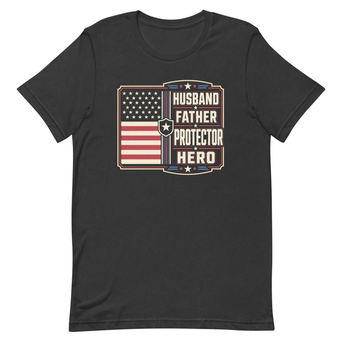 Black T-shirt with patriotic husband father hero design