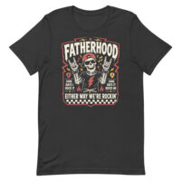 Fatherhood rock-themed skeleton graphic T-shirt design