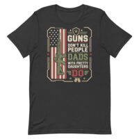 Graphic T-shirt with rifle and patriotic slogan