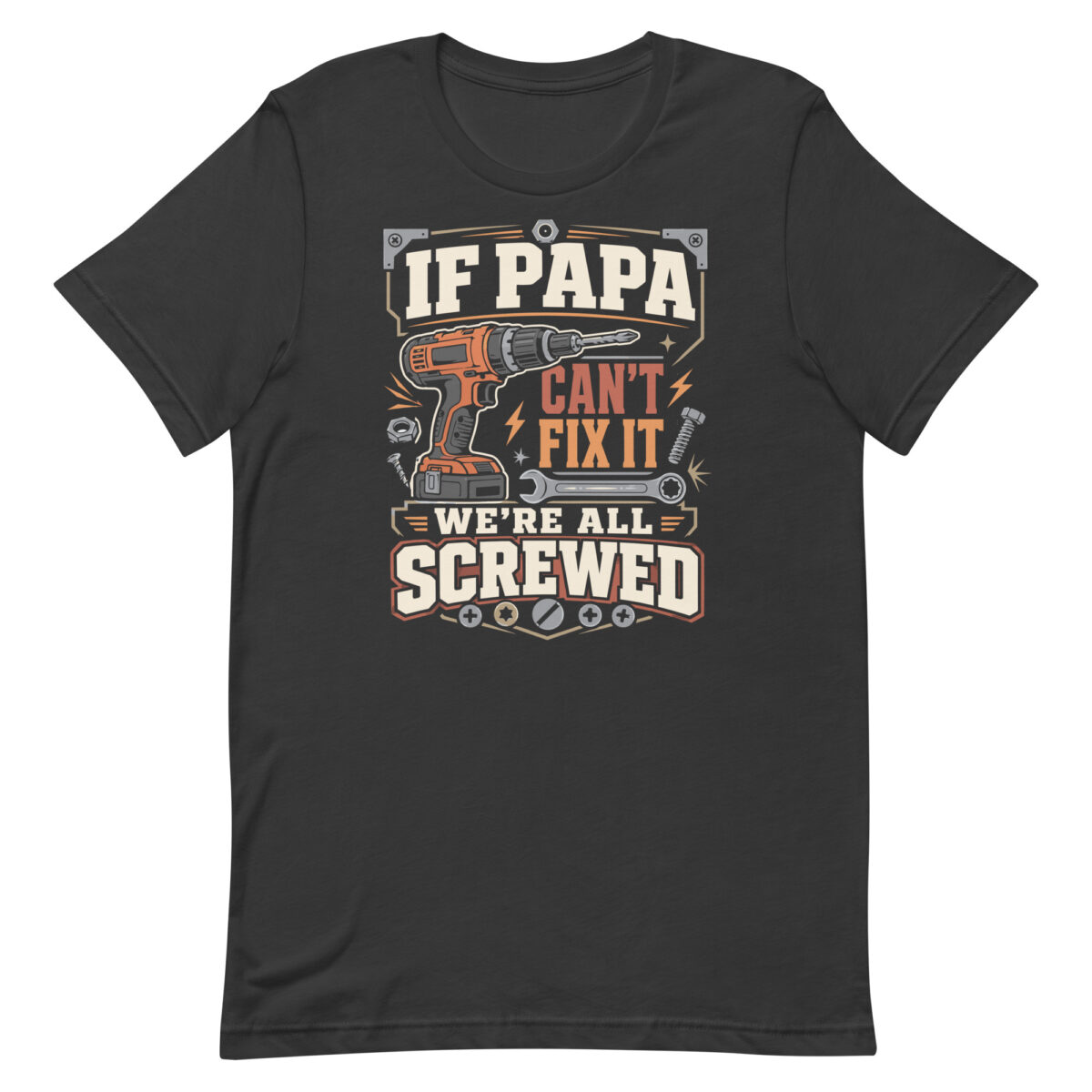 Black T-shirt with funny papa repair slogan
