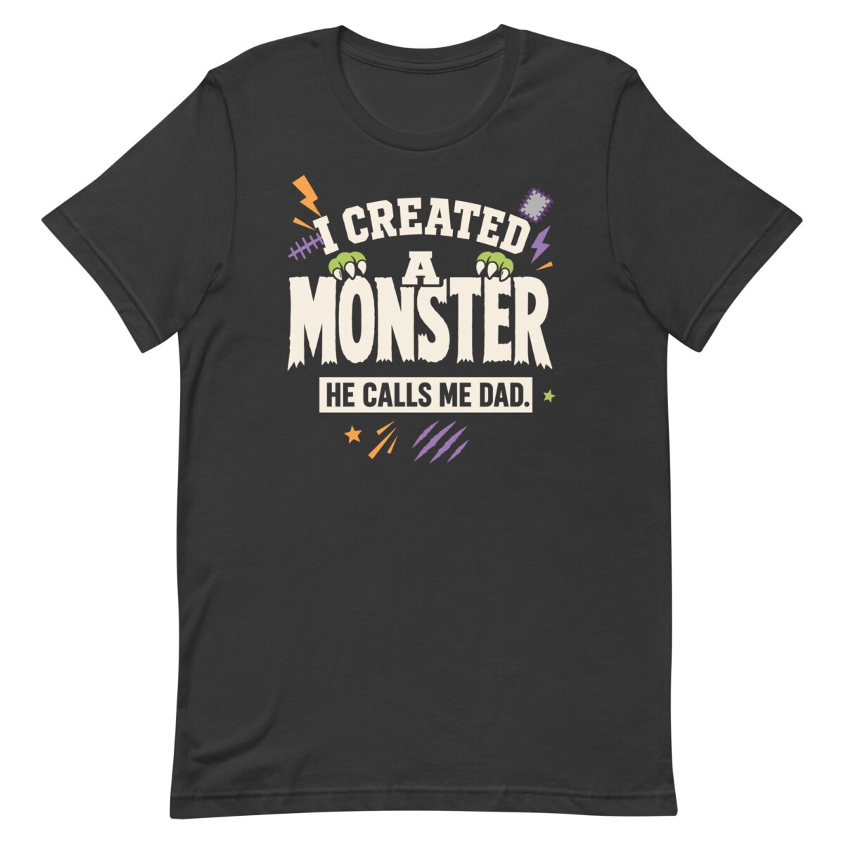 Black T-shirt with funny monster dad quote