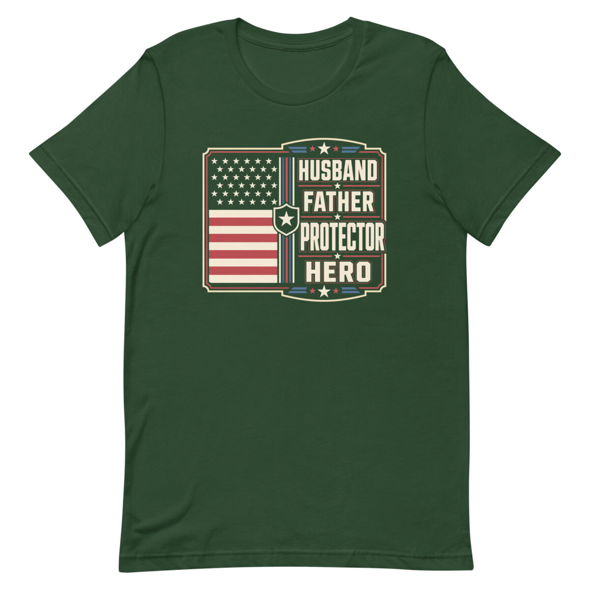 Green T-shirt with American flag dad design