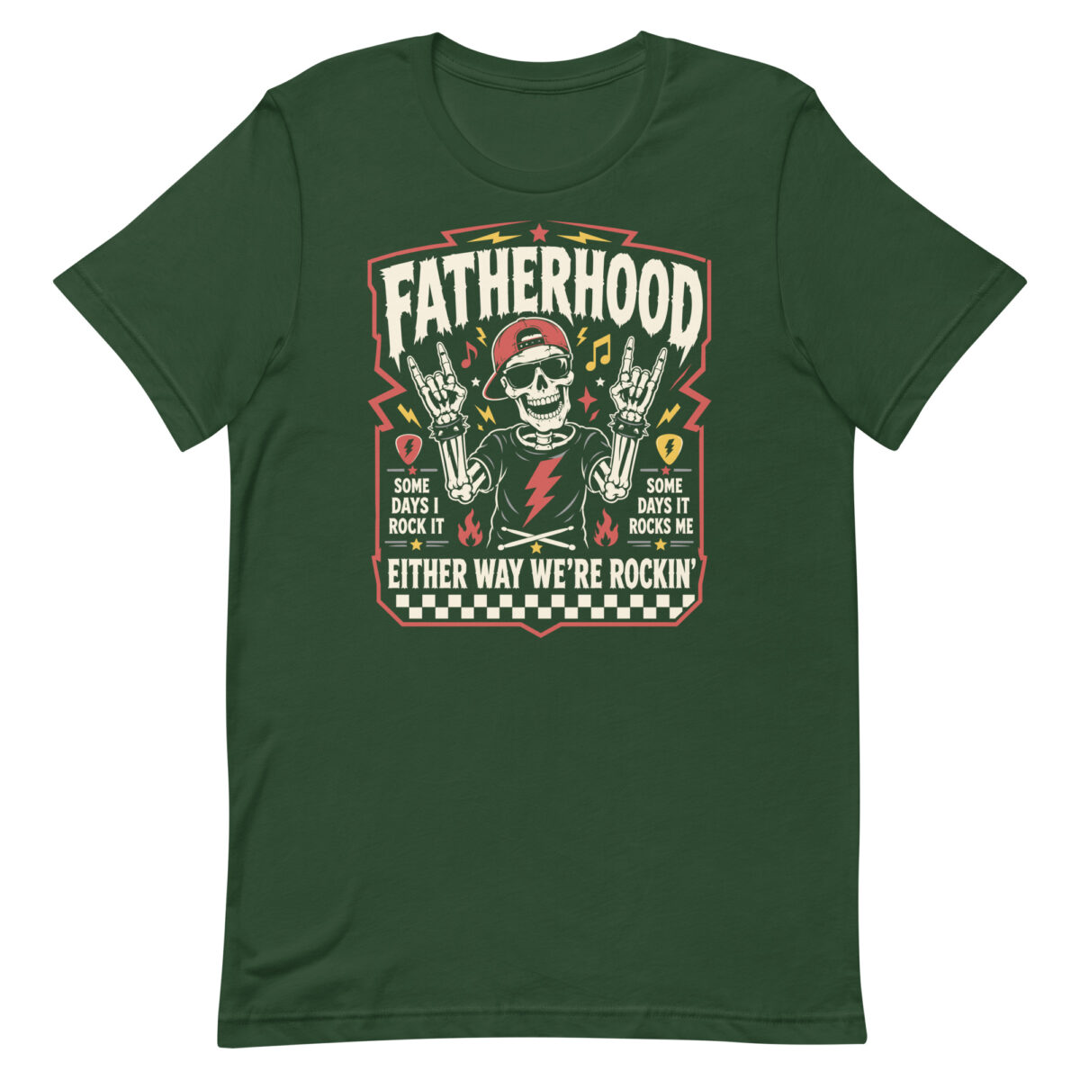 Green Fatherhood rock skeleton graphic T-shirt