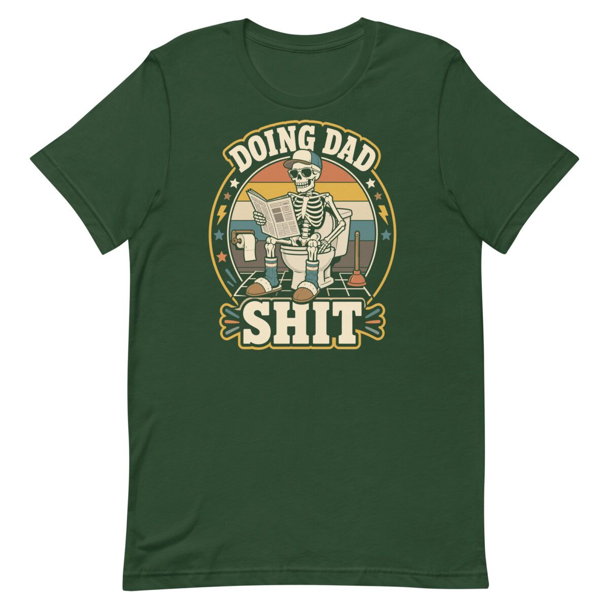 Green T-shirt with funny skeleton dad graphic