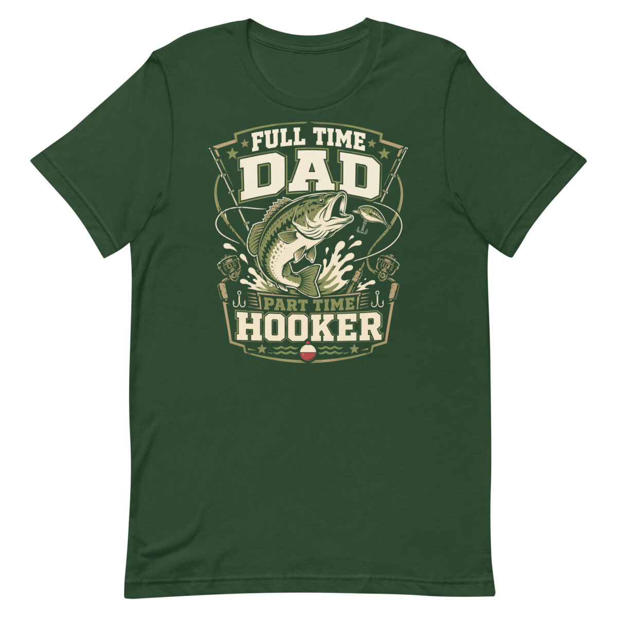 Green T-shirt with fishing dad graphic design