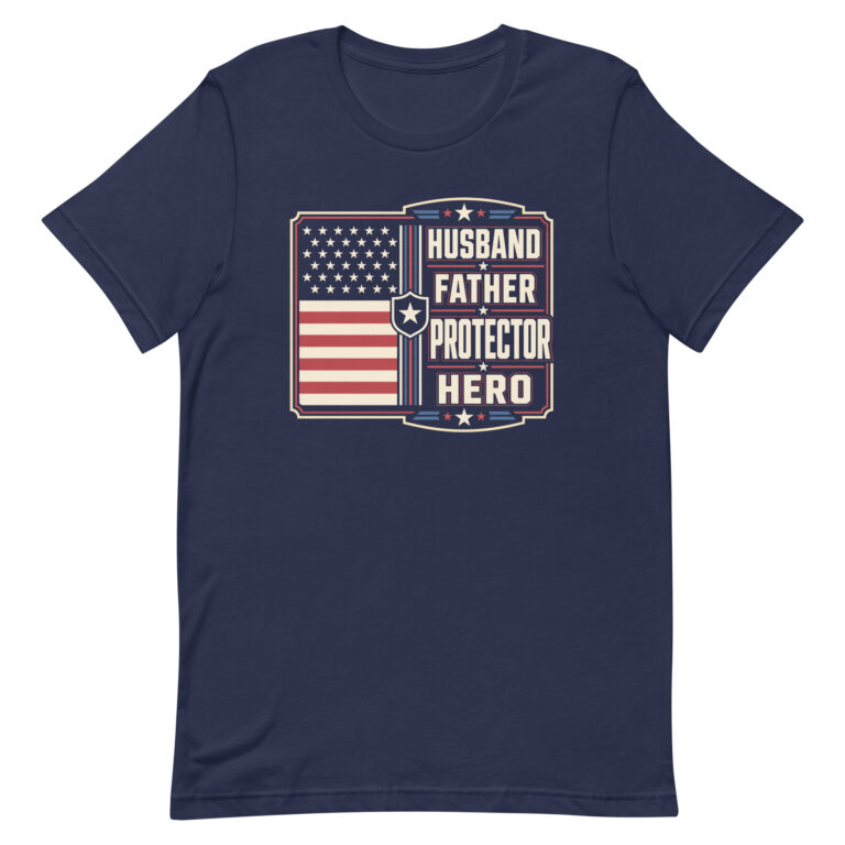 Navy T-shirt with patriotic husband father hero design