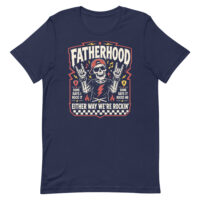 Fatherhood rock-themed skeleton graphic T-shirt