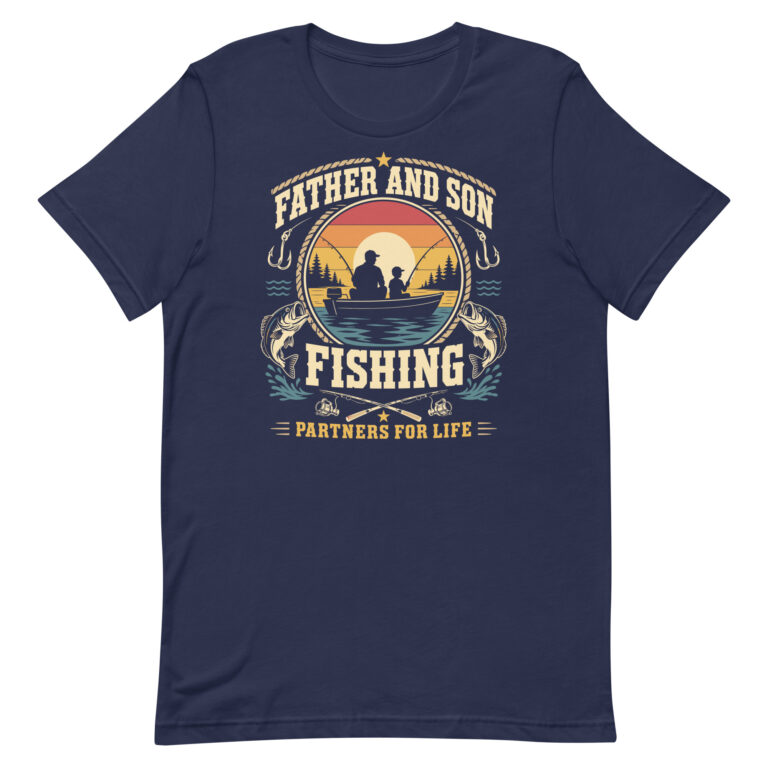 Father and son fishing sunset graphic T-shirt