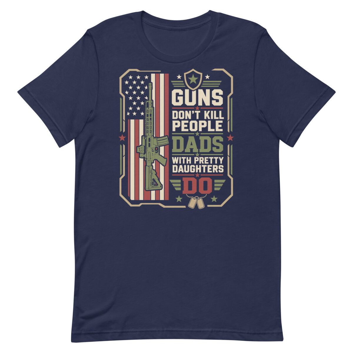 Patriotic T-shirt with rifle and bold slogan
