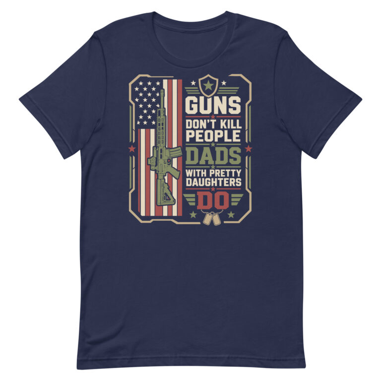 Patriotic T-shirt with rifle and bold slogan