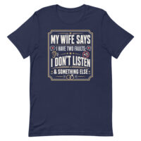 Navy T-shirt with funny marriage quote design