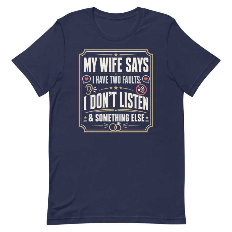 Navy T-shirt with funny marriage quote design