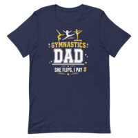 Navy Gymnastics Dad shirt with gymnast silhouettes