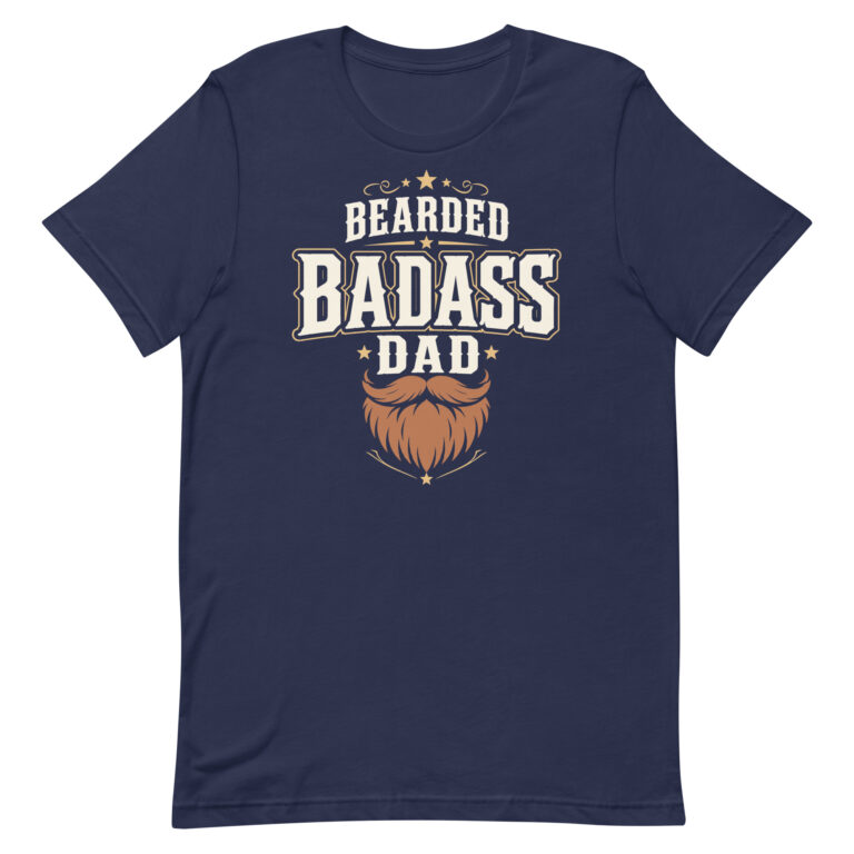 Navy T-shirt reading 'Bearded Badass Dad'