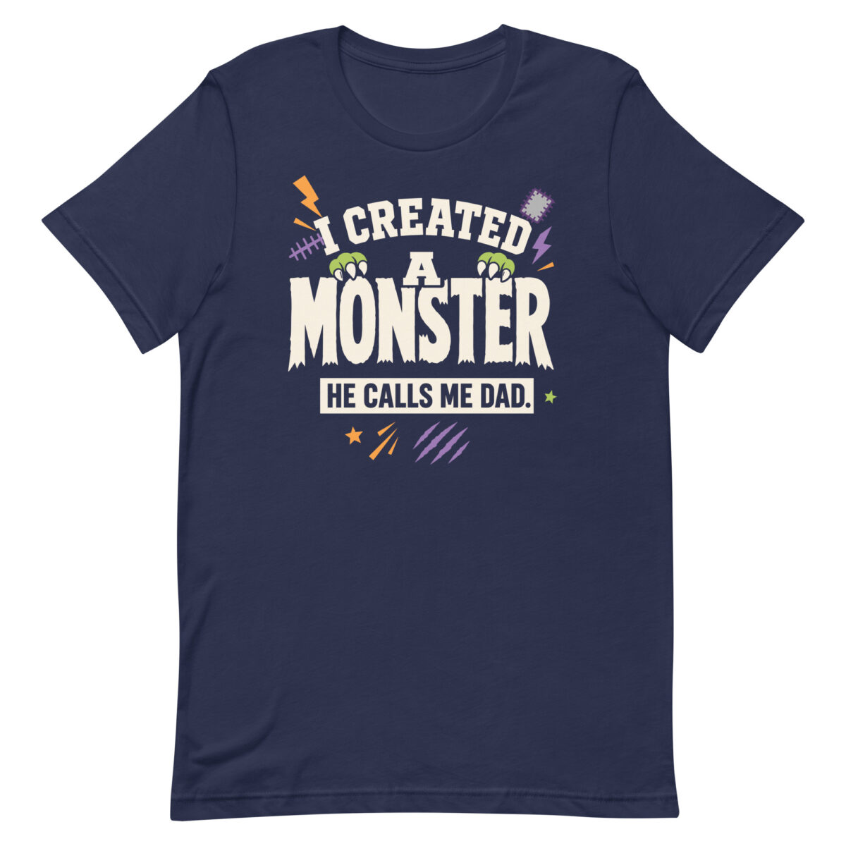 Navy T-shirt with funny monster dad quote