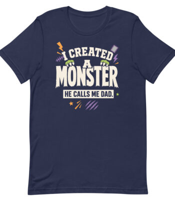 Navy T-shirt with funny monster dad quote
