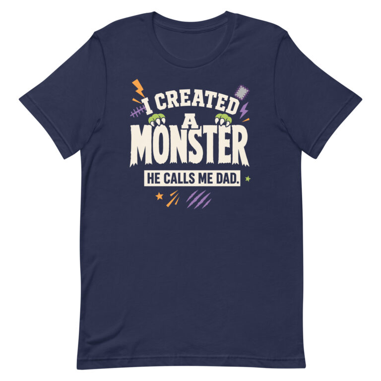 Navy T-shirt with funny monster dad quote